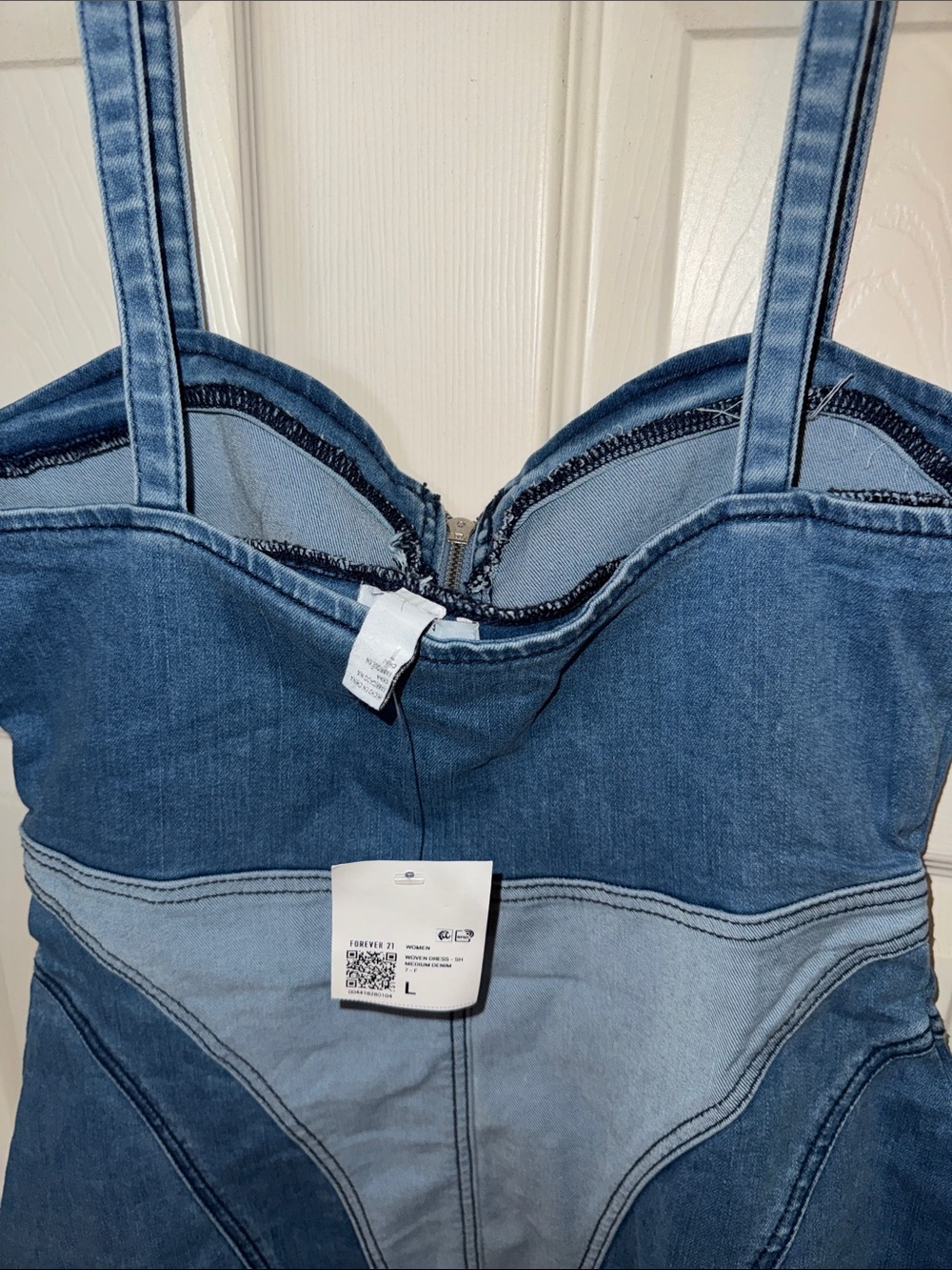 Forever 21 Two-Tone Blue Denim Zip-Front Mini Dress - Picture 7 of 8